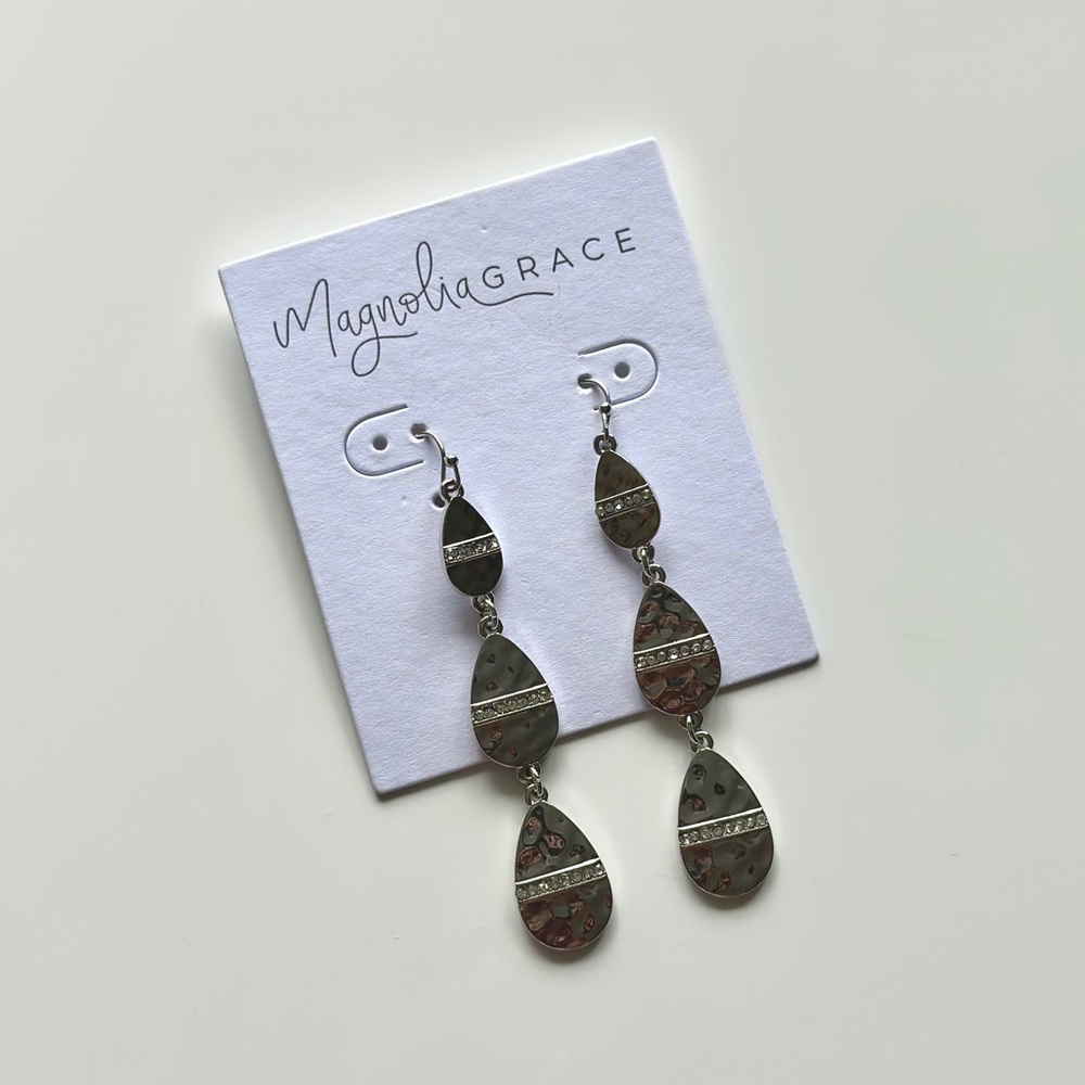 Magnolia Grace - Triple Teardrop Crystal Detail Drop Earrings